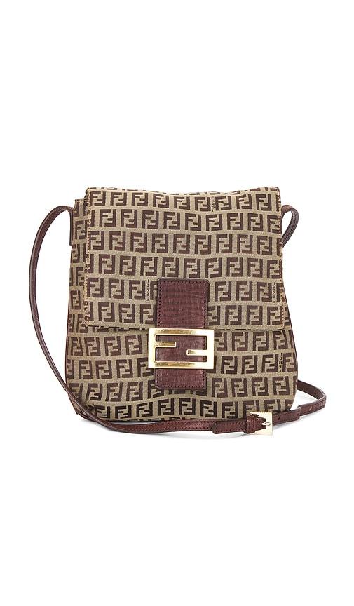 fwrd renew fendi zucchino shoulder bag in beige.