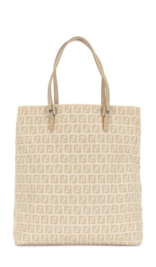 fwrd renew fendi zucchino tote bag in beige.