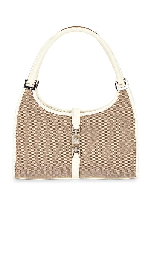 fwrd renew gucci bardot shoulder bag in beige.