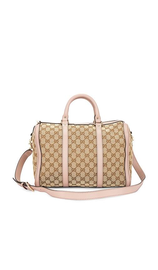fwrd renew gucci boston bag in beige.