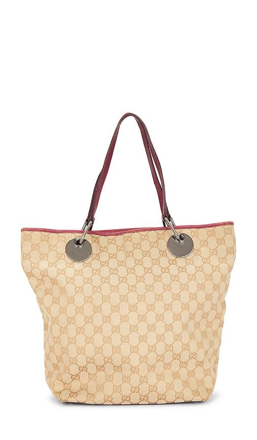 fwrd renew gucci eclipse tote bag in beige.