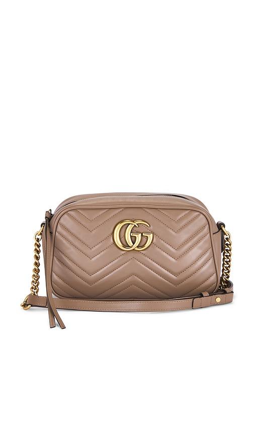 fwrd renew gucci gg marmont shoulder bag in beige.