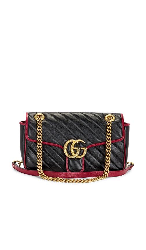 fwrd renew gucci gg marmont shoulder bag in black,red.