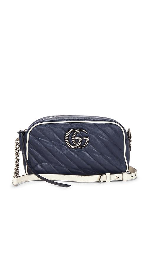fwrd renew gucci gg marmont shoulder bag in navy.