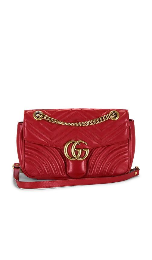 fwrd renew gucci gg marmont shoulder bag in red.