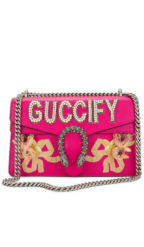 fwrd renew gucci guccify dionysus shoulder bag in fuchsia.