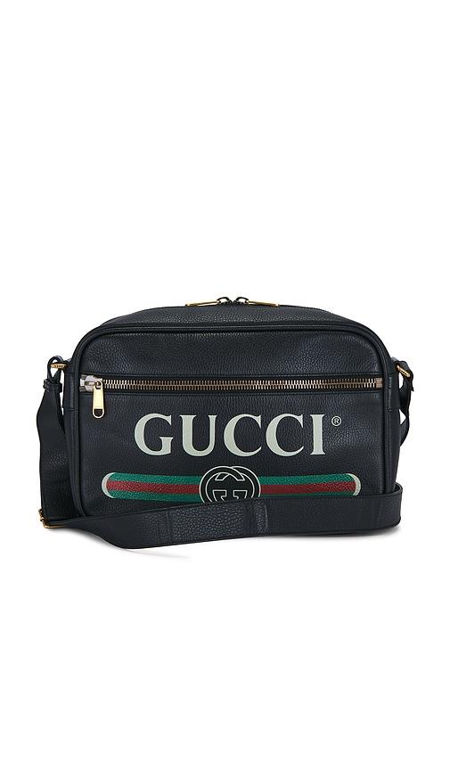 fwrd renew gucci logo messenger bag in black.
