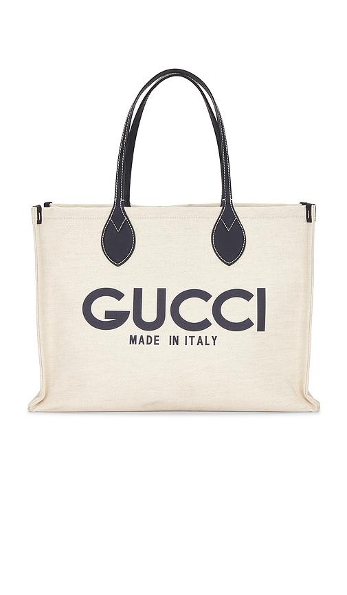 fwrd renew gucci logo tote bag in beige.