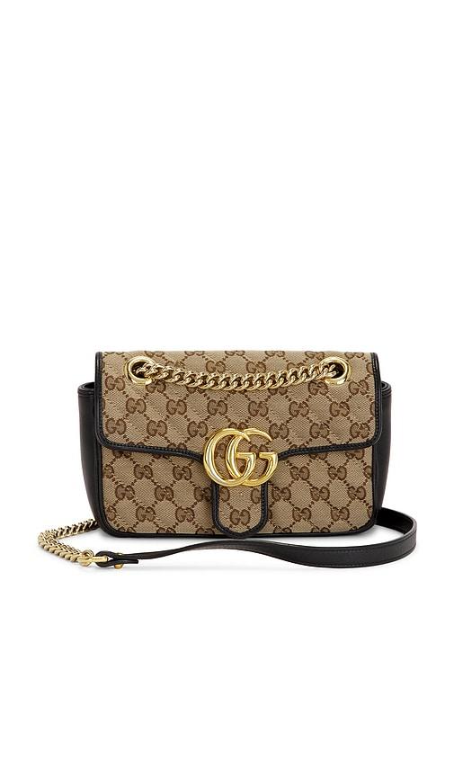fwrd renew gucci mini gg marmont shoulder bag in beige.