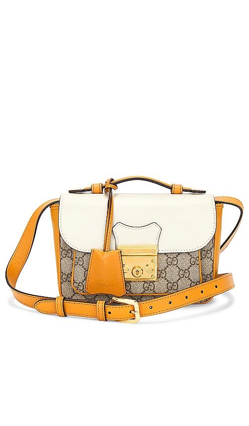 fwrd renew gucci padlock shoulder bag in beige.