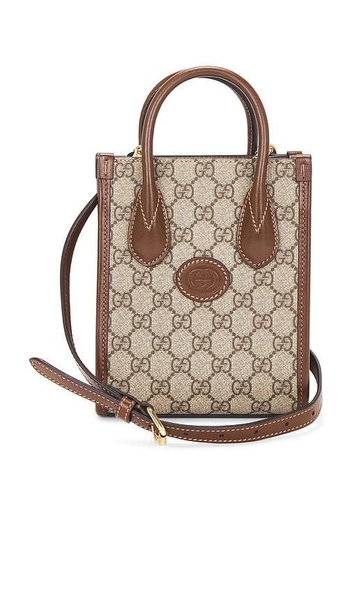 fwrd renew gucci retro interlocking g mini tote bag in brown.