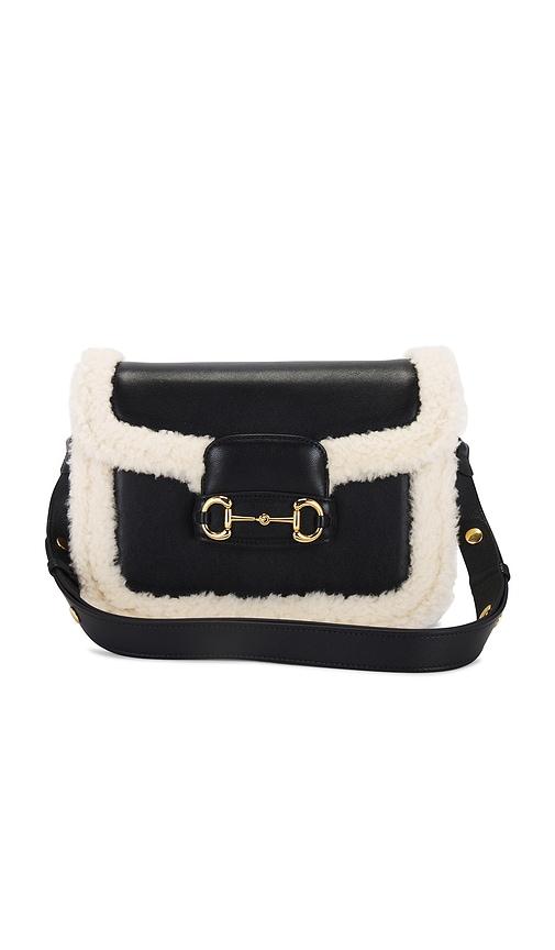 fwrd renew gucci shearling horsebit 1955 shoulder bag in black.