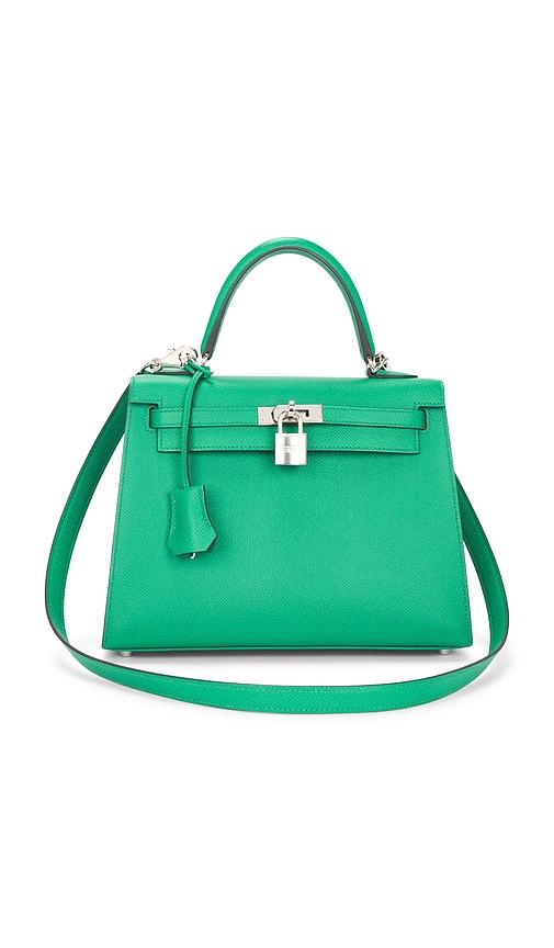 fwrd renew hermes epsom kelly 25 handbag in green.