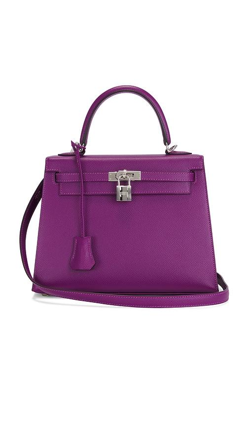 fwrd renew hermes epsom kelly 25 handbag in purple.