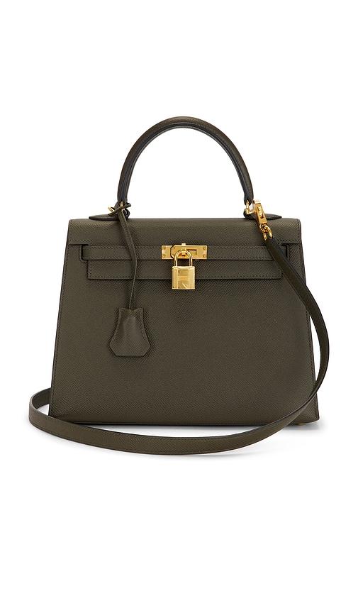 fwrd renew hermes epsom kelly 25 sellier handbag in green.