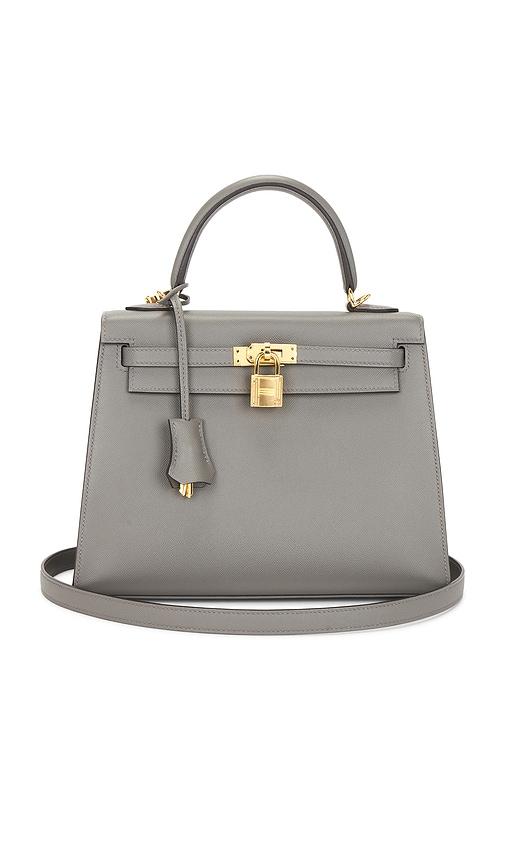 fwrd renew hermes madame kelly 25 handbag in grey.