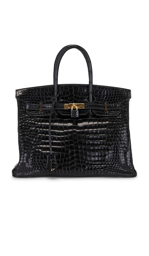 fwrd renew hermes shiny porosus crocodile birkin 35 handbag in black.