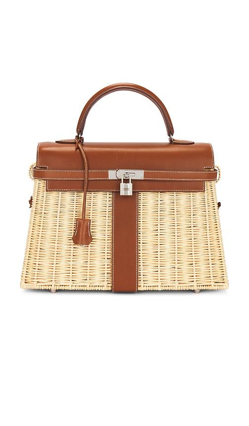 fwrd renew hermes wicker kelly picnic 35 handbag in neutral.