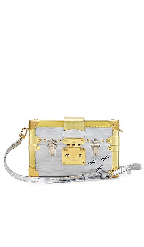 fwrd renew louis vuitton petite malle shoulder bag in metallic silver.