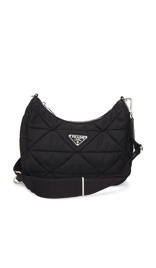 fwrd renew prada padded re-nylon shoulder bag in black.