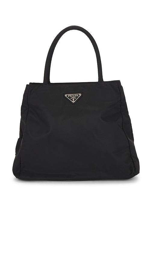 fwrd renew prada tessuto handbag in black.