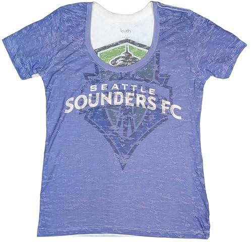 g-iii sports womens seattle sounders sheer see through v-neck t-shirt (us, alpha, large, regular, regular, white)