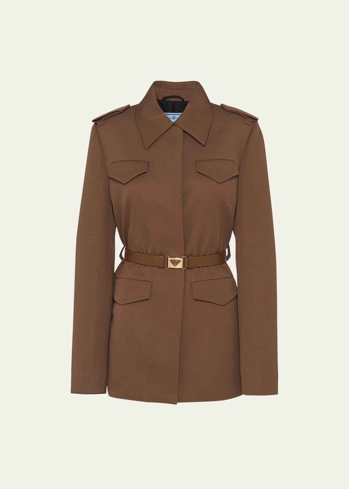 gabardine leather belted jacket