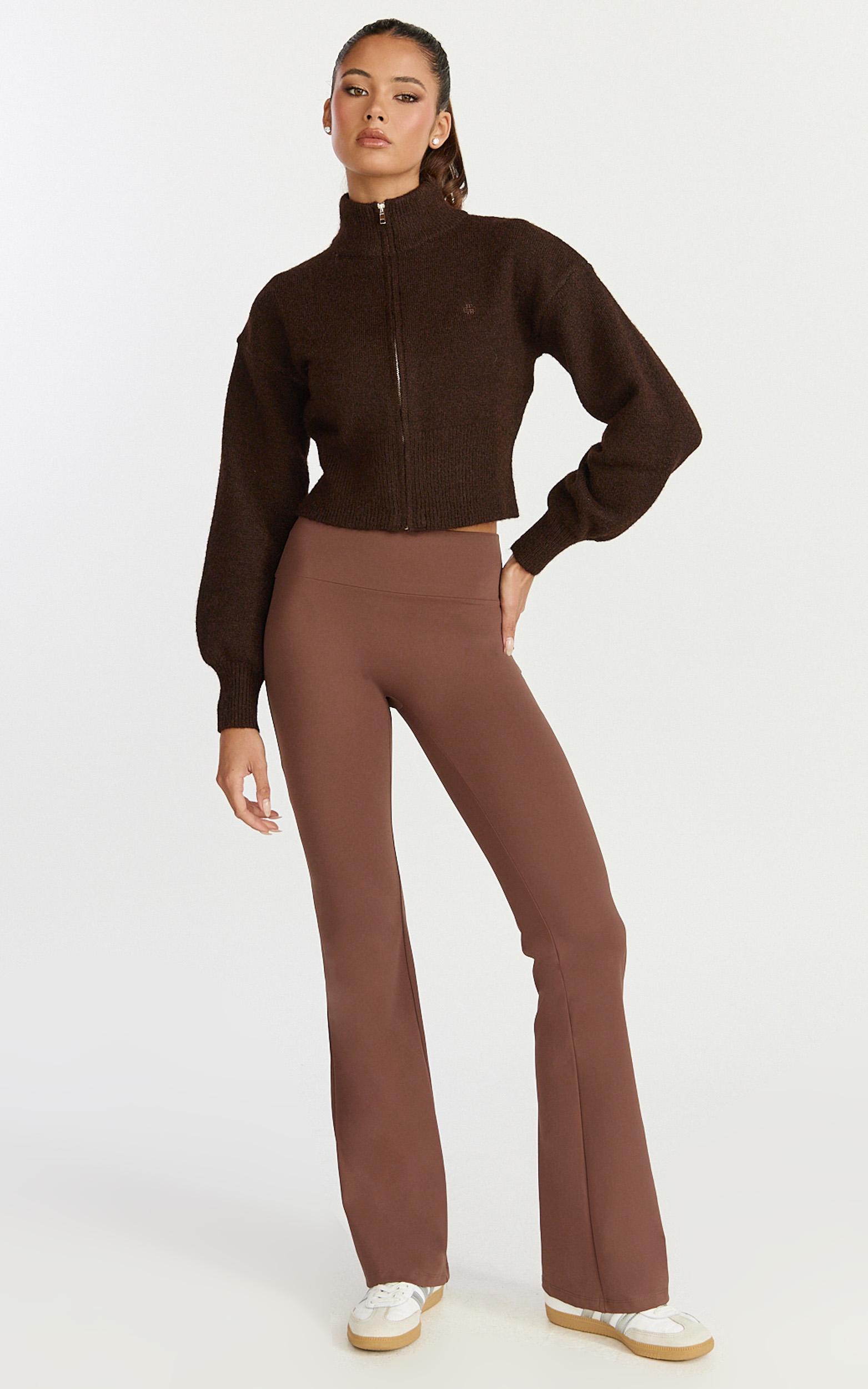gaia jumper - high neck full zip cropped jumper in chocolate