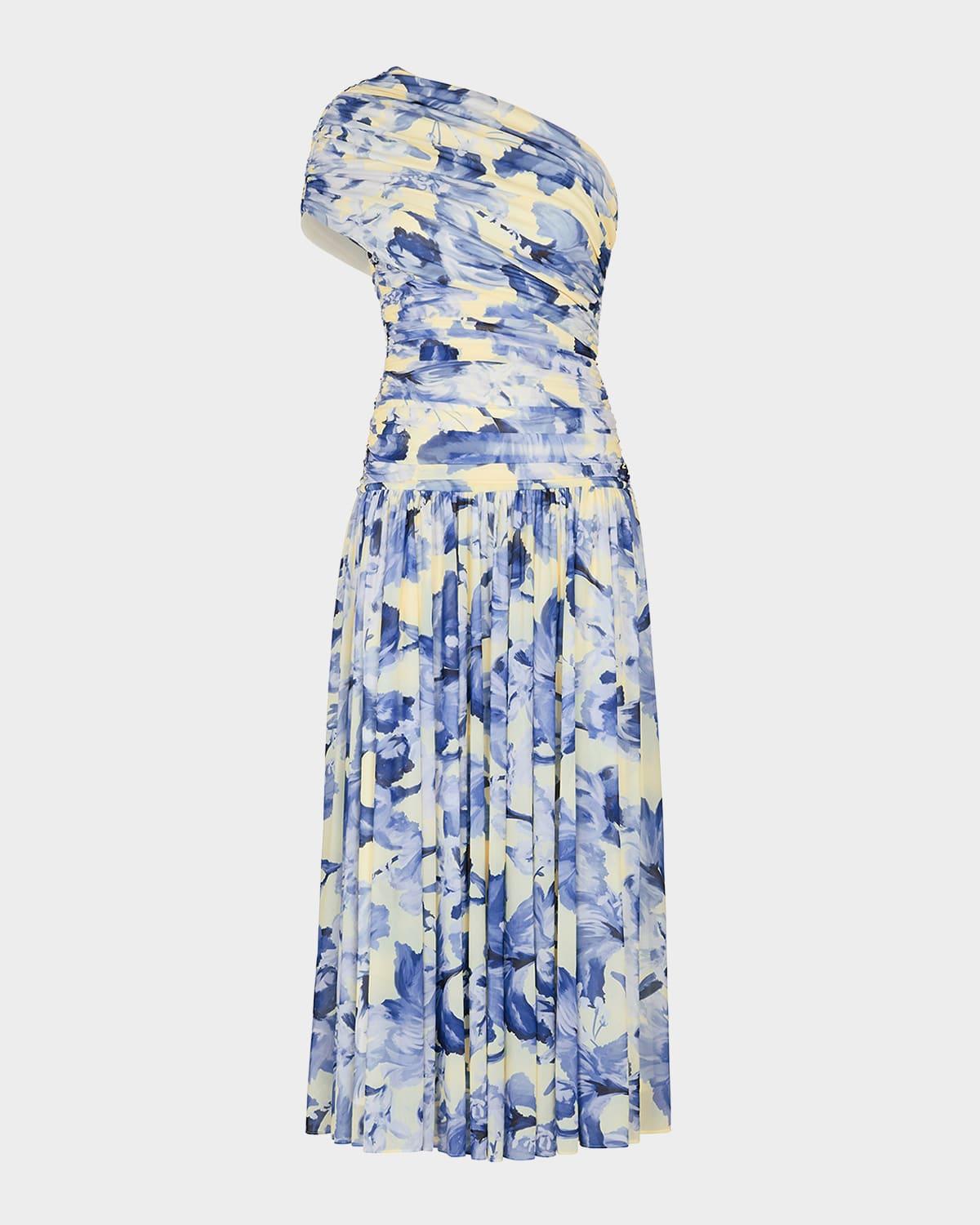 gaia ruched one-shoulder jersey maxi dress