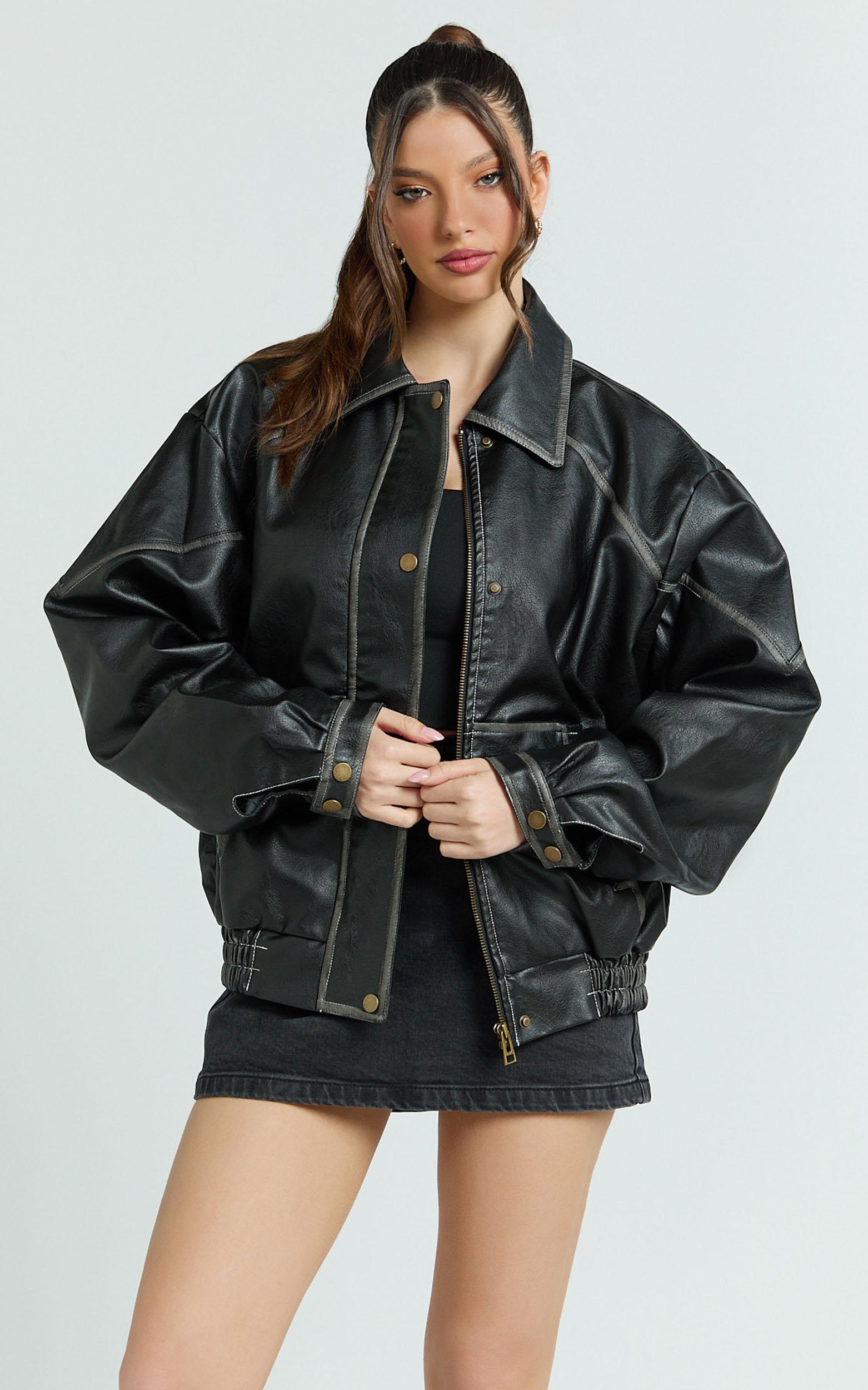 gail jacket - faux leather bomber jacket in black