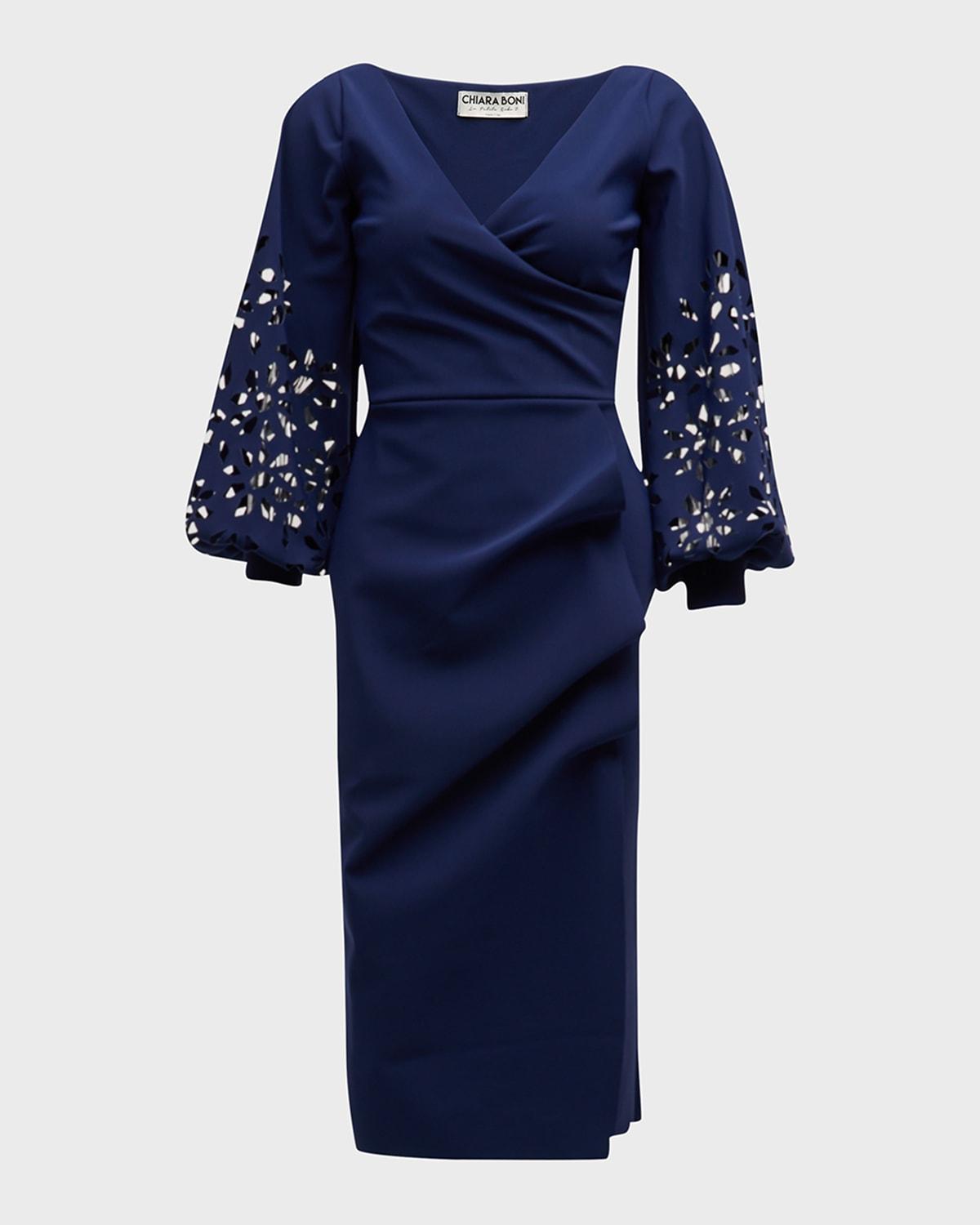 gallilia cutout ruffle sheath midi dress