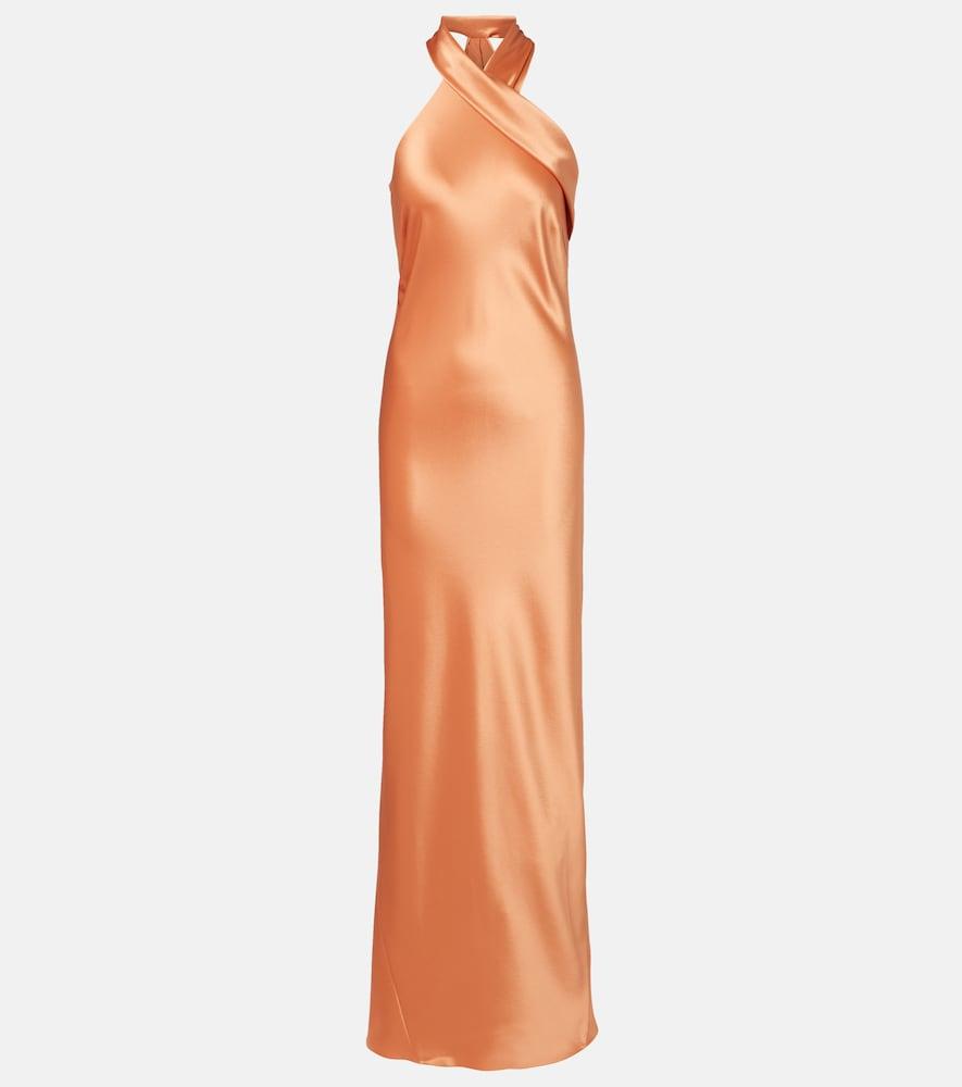 galvan pandora halterneck satin gown