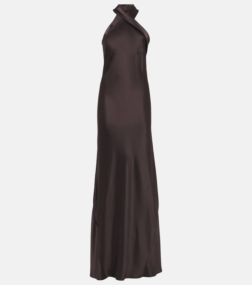 galvan pandora halterneck satin maxi dress