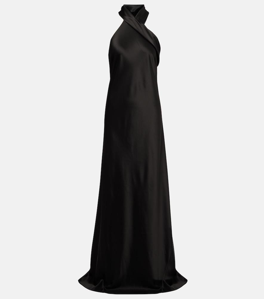 galvan satin halter neck gown