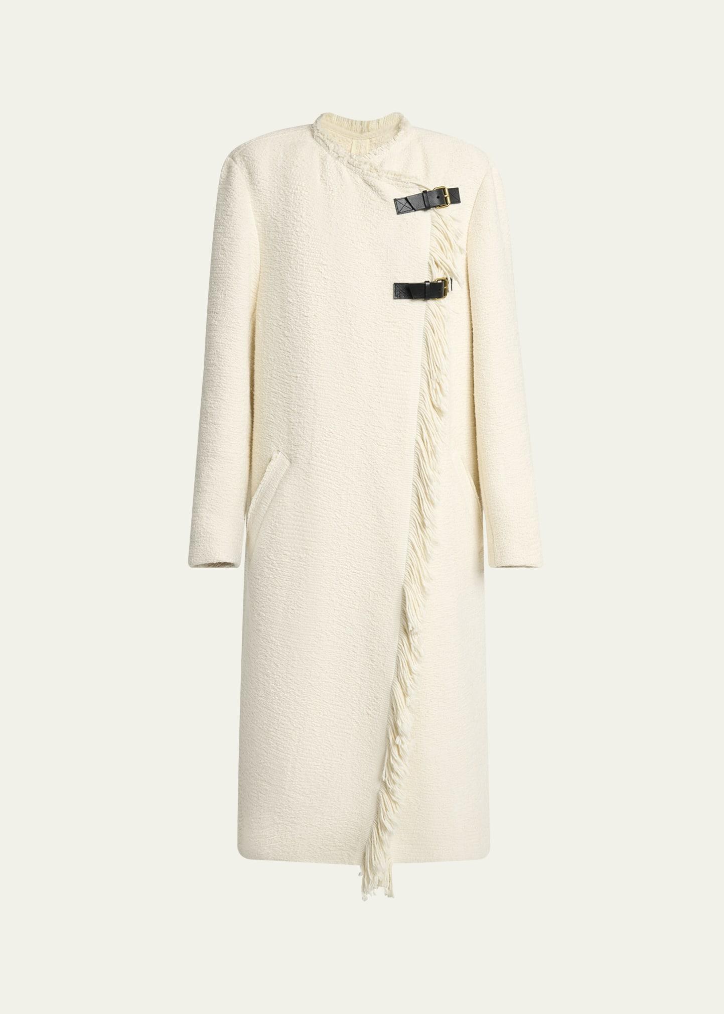 gameia long fringe-trim linen coat
