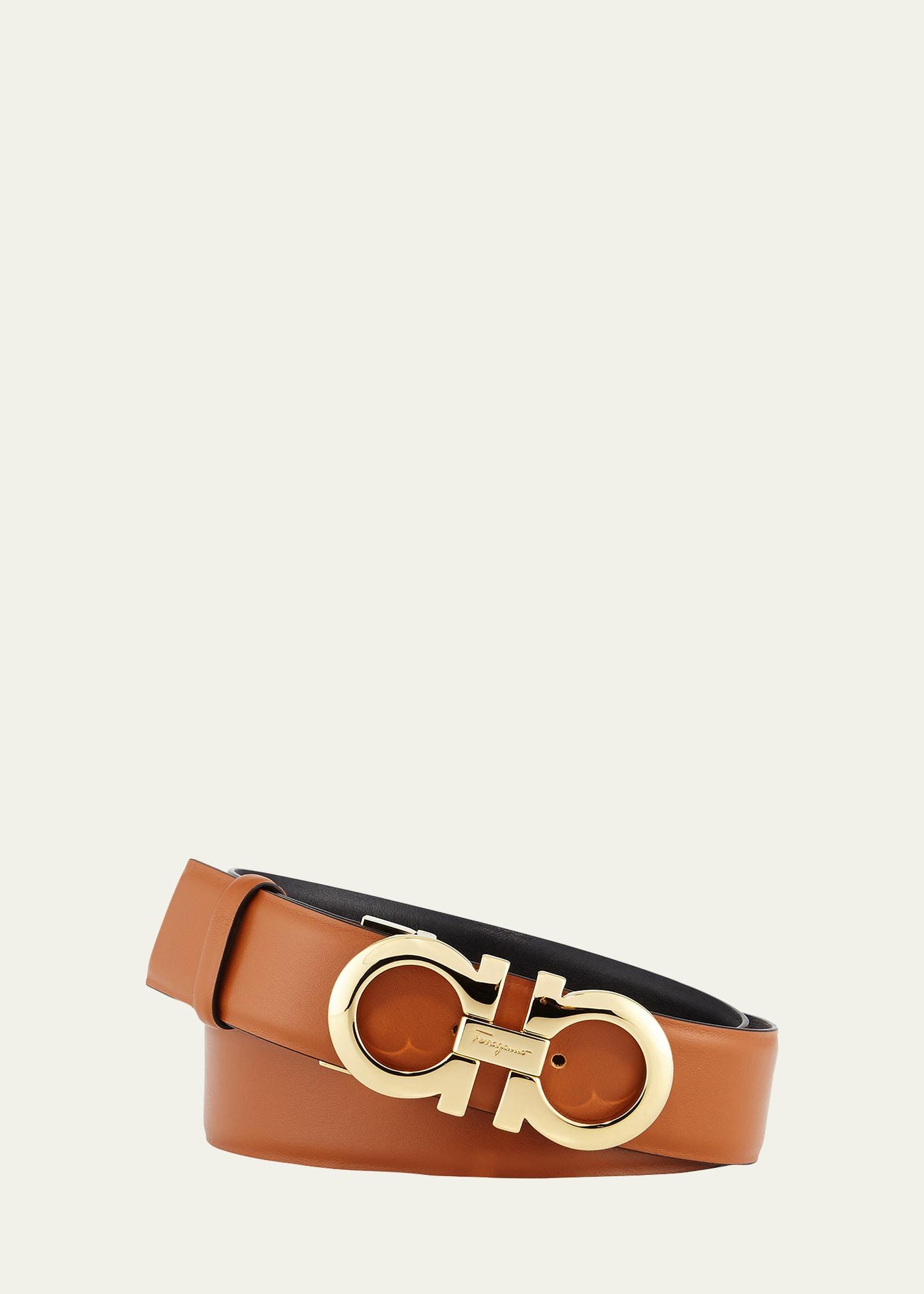 gancini-buckle reversible leather belt