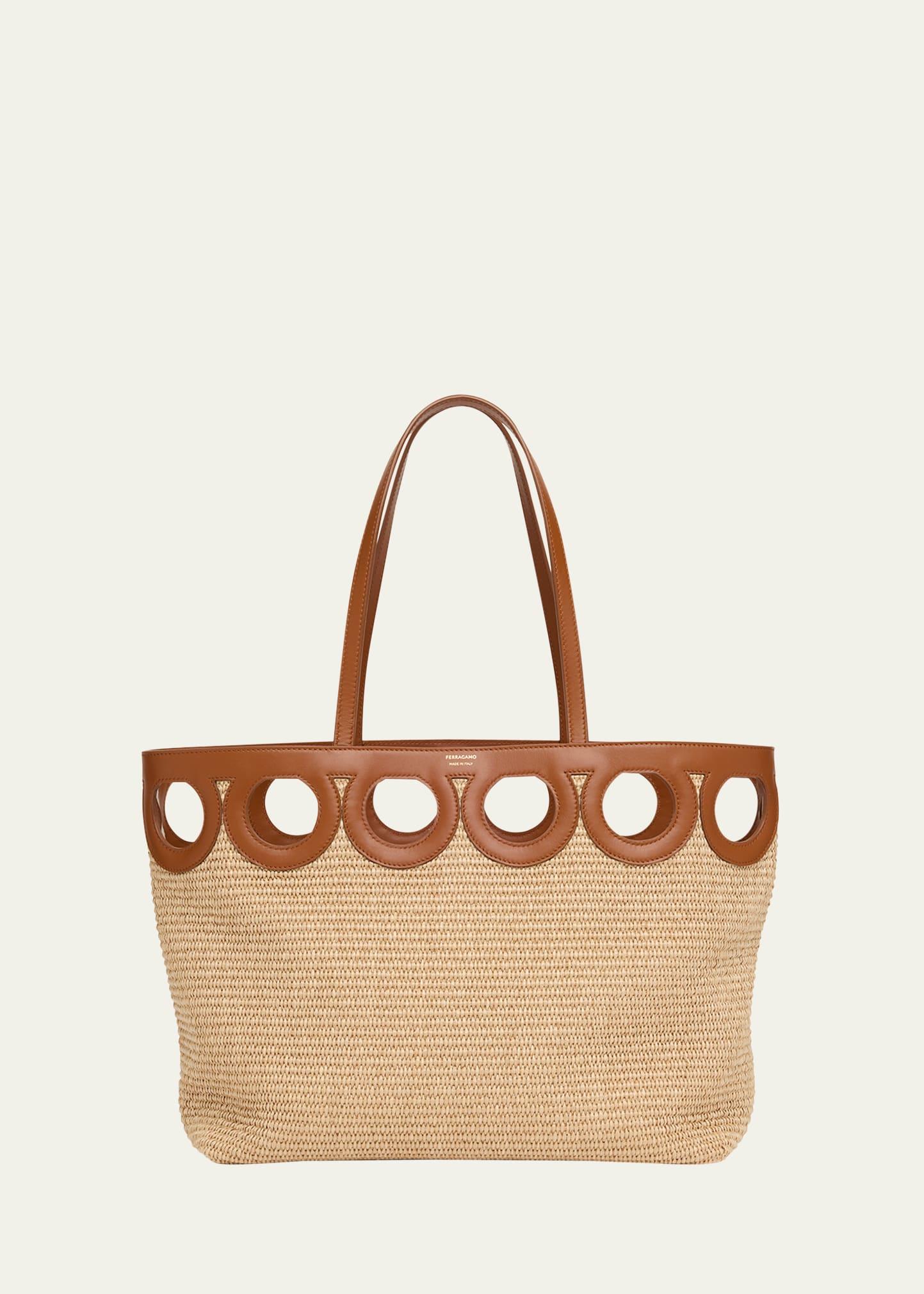 gancini frame raffia tote bag
