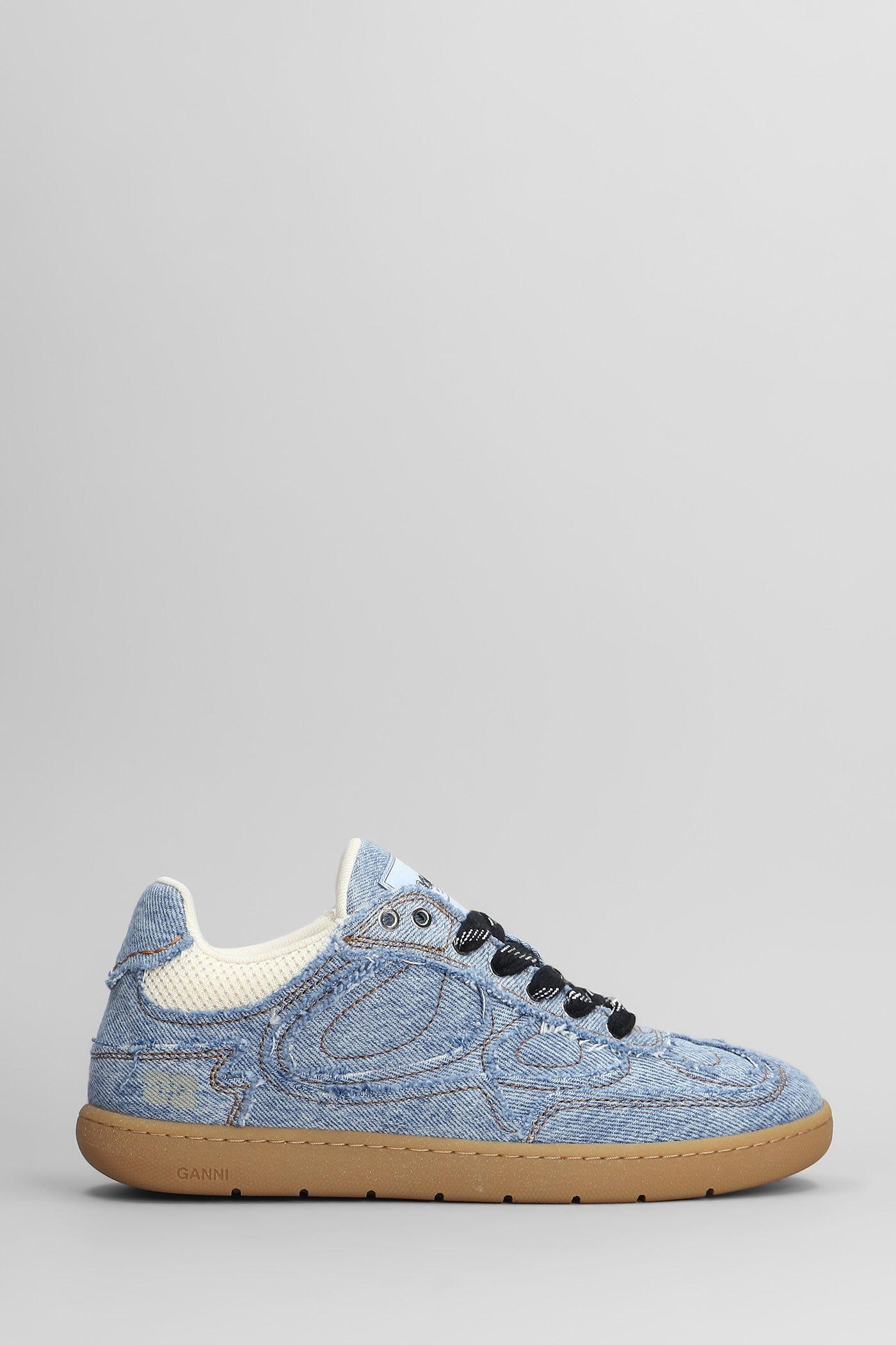 ganni 08 denim raw edge sneakers in blue cotton