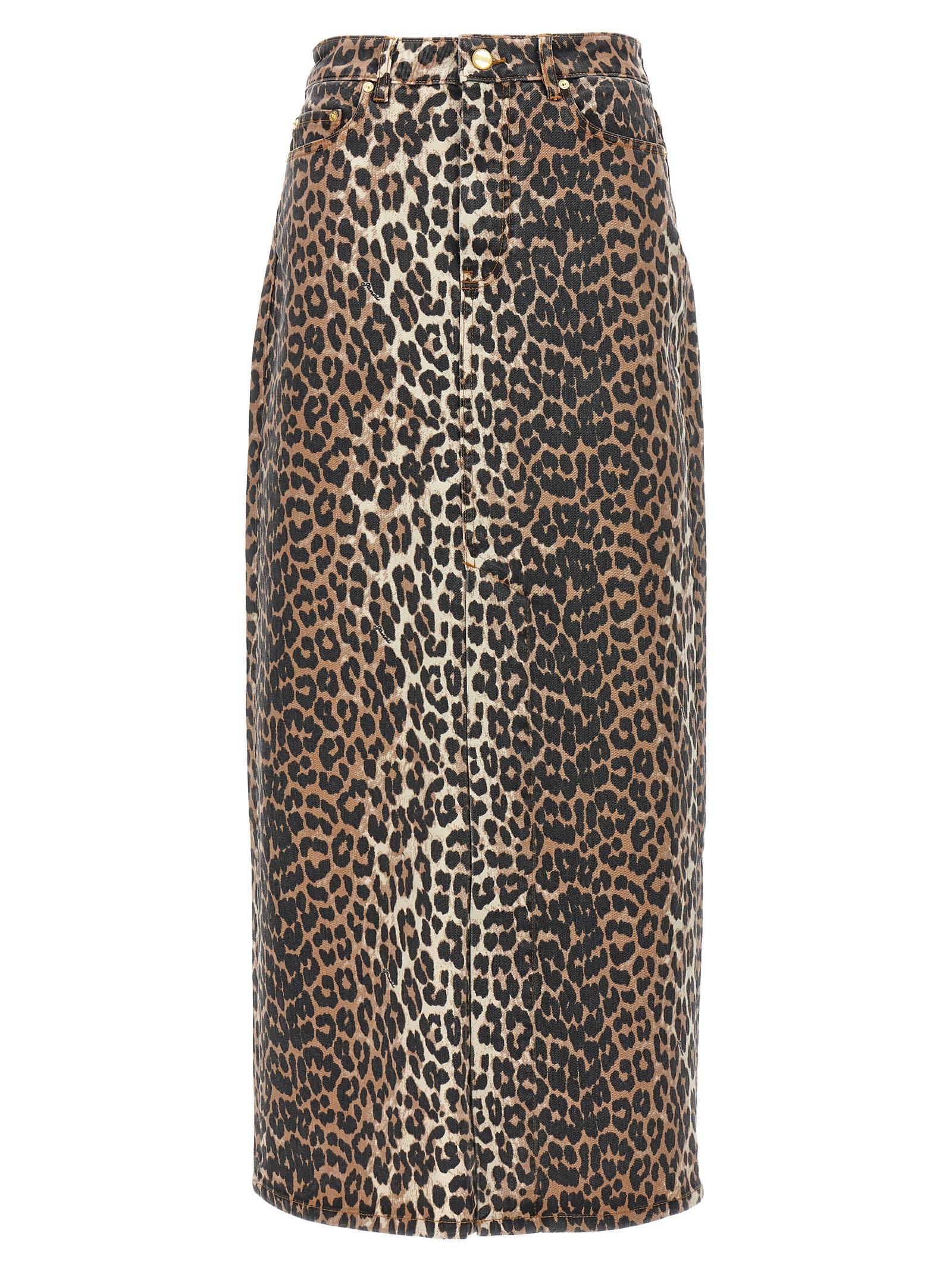 ganni animal print long skirt