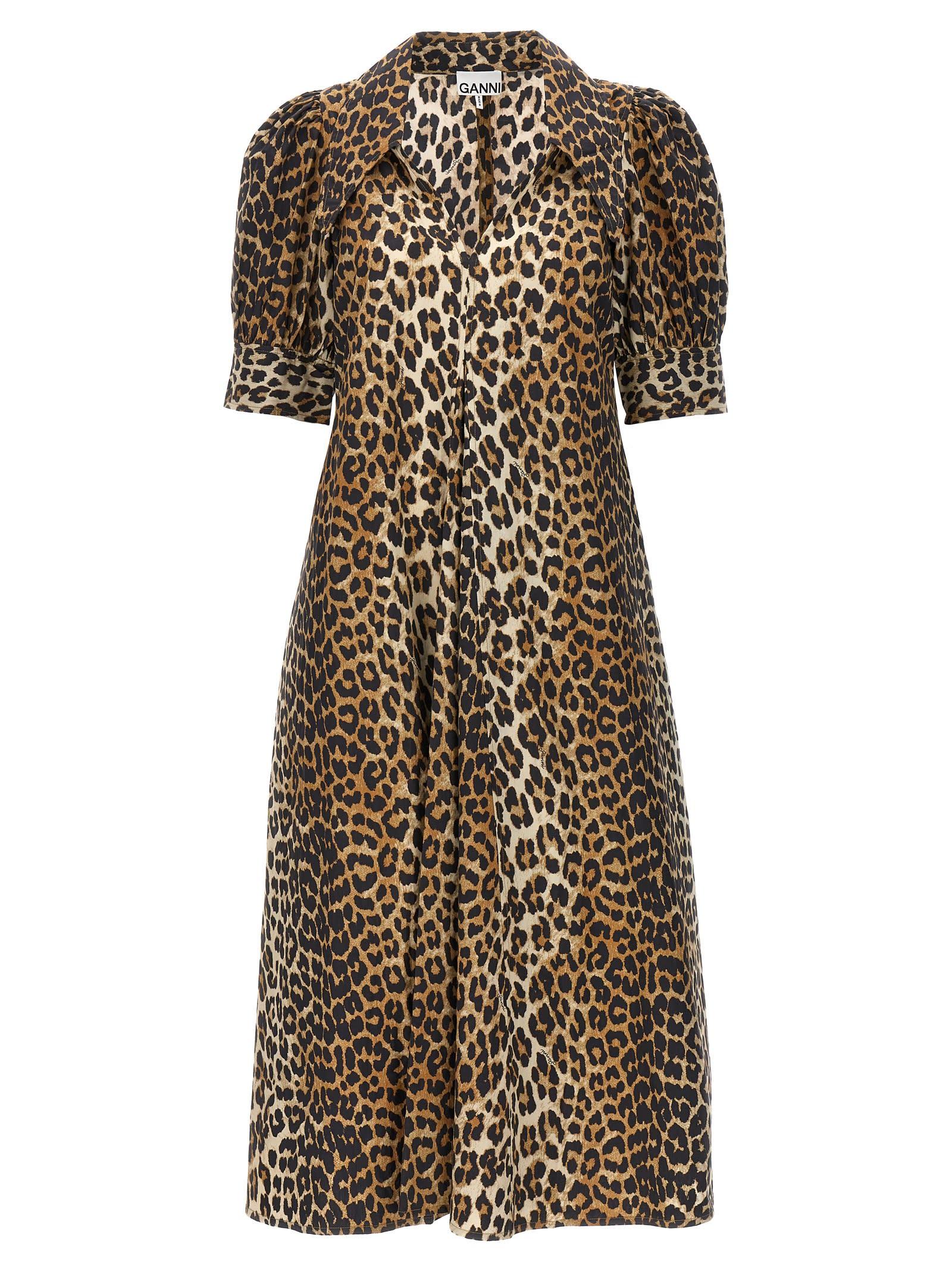ganni animal print poplin dress
