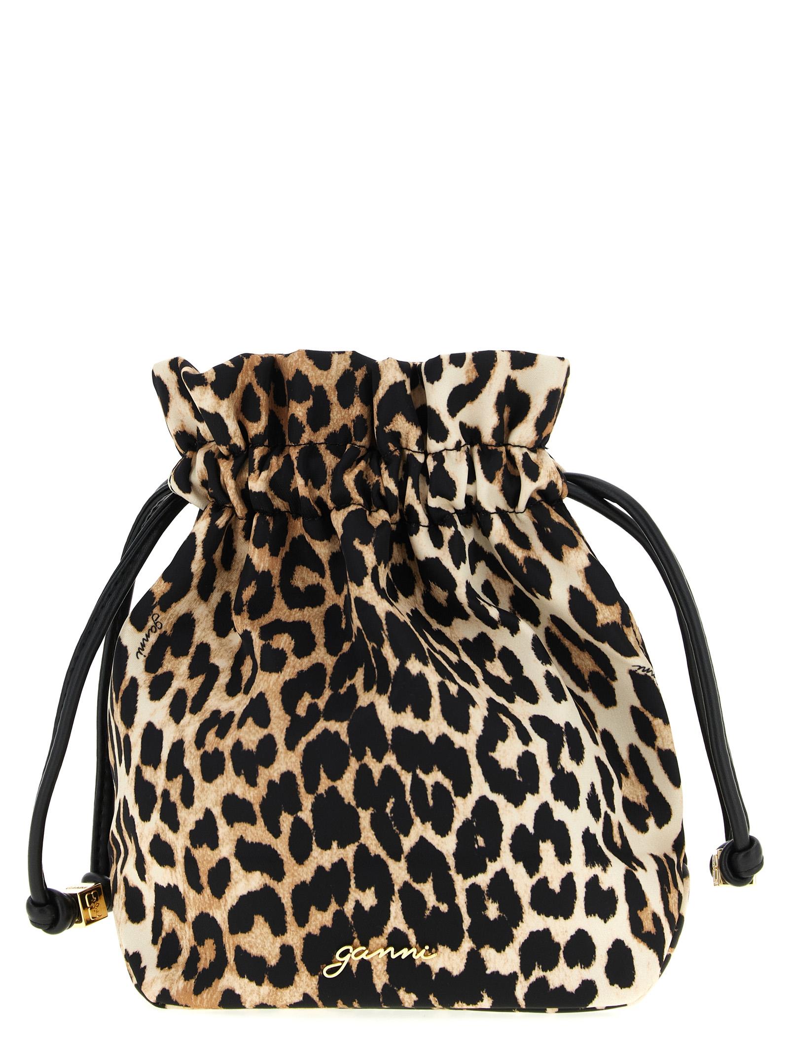 ganni animalier pouch brown recycled polyamide clutch - women