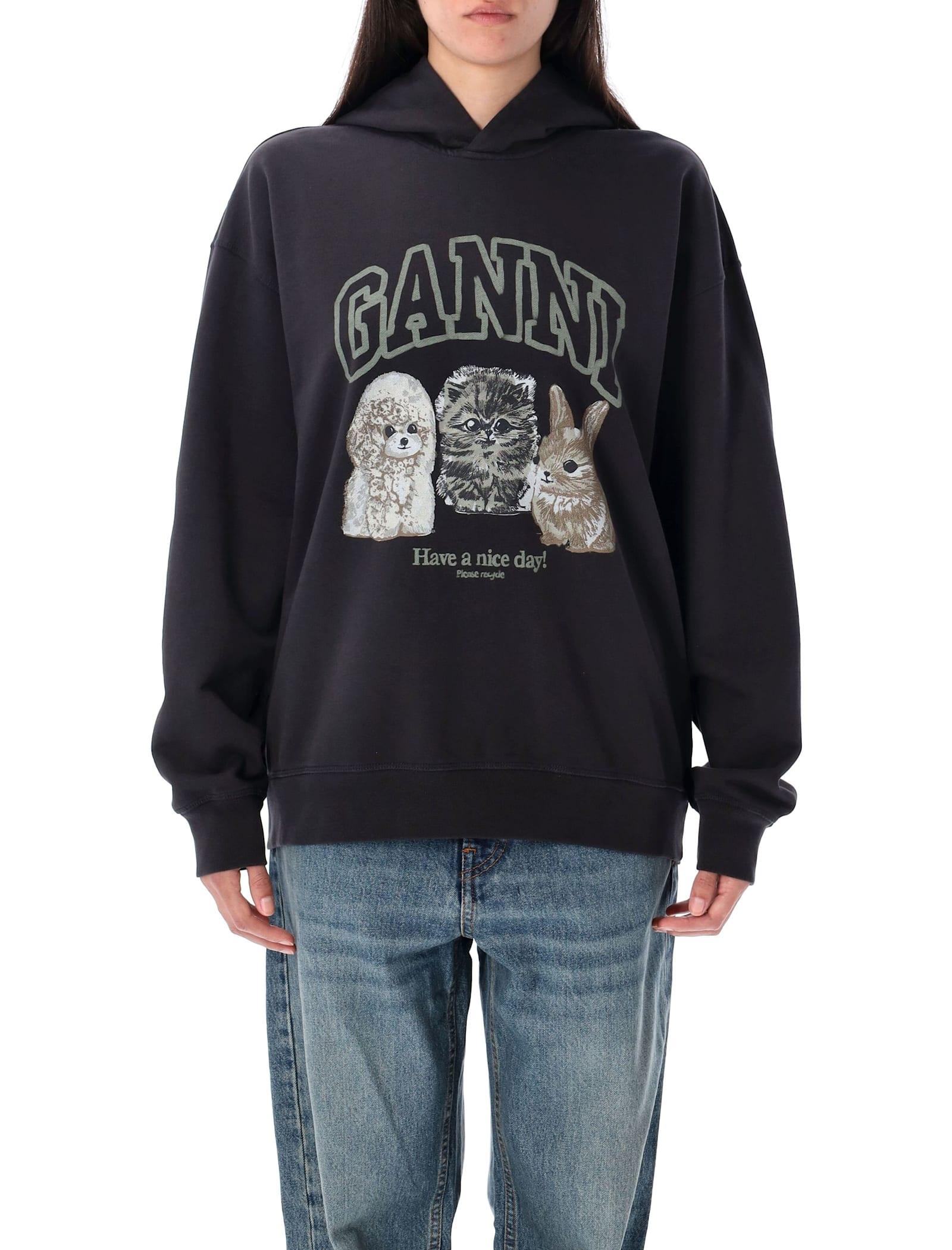ganni animals print hoodie