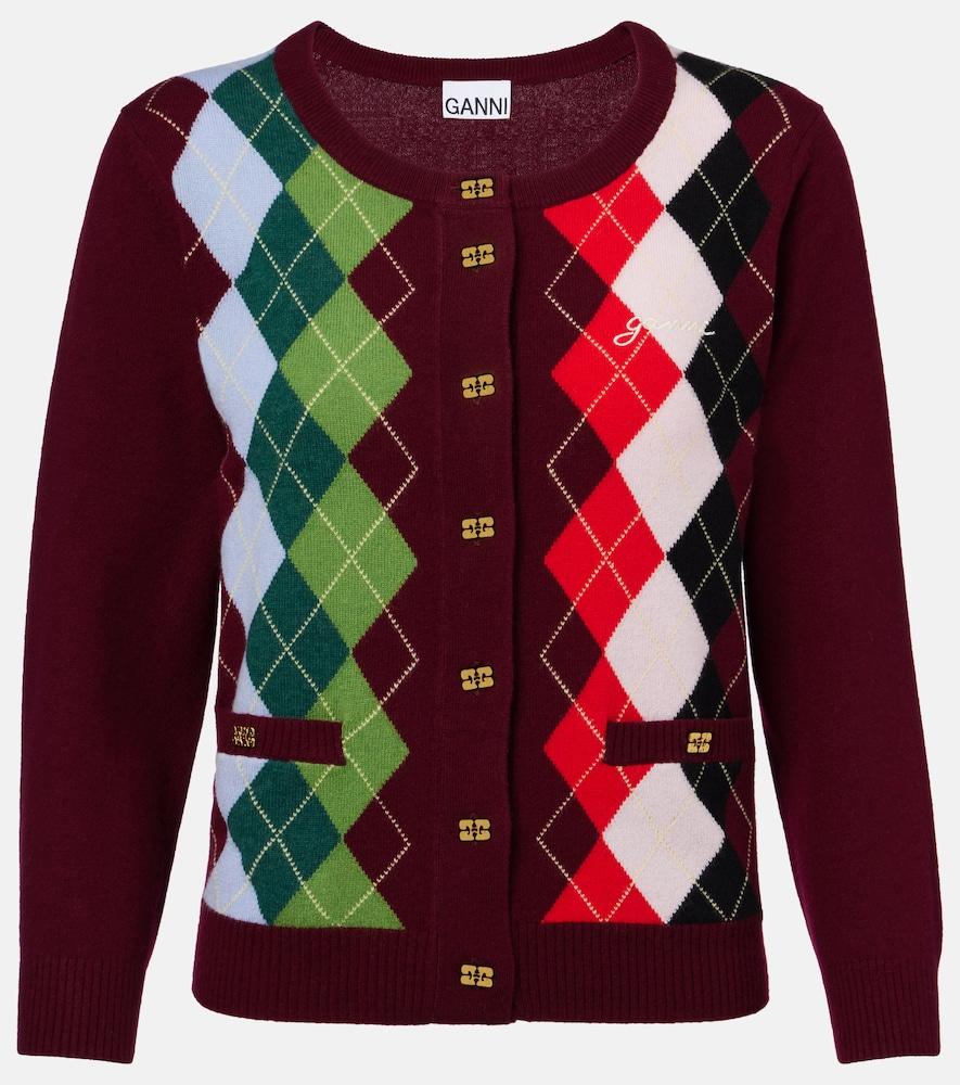 ganni argyle wool and cashmere cardigan