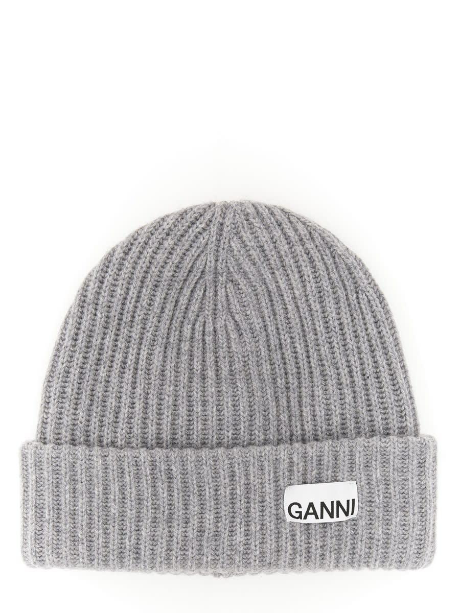 ganni beanie hat with logo