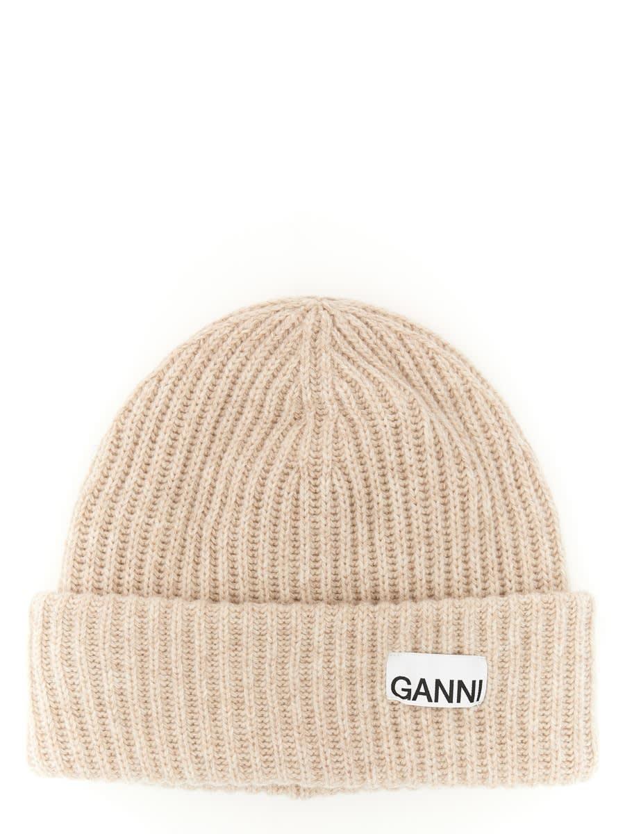 ganni beanie hat with logo