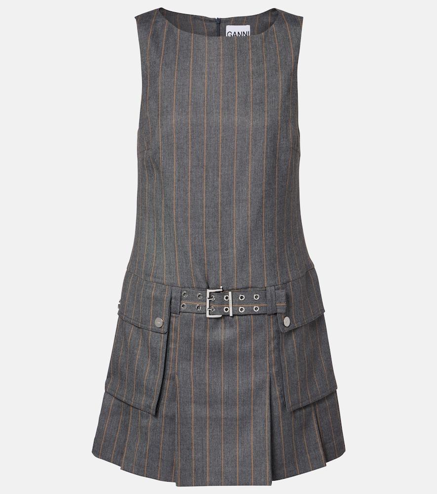 ganni belted pinstripe minidress