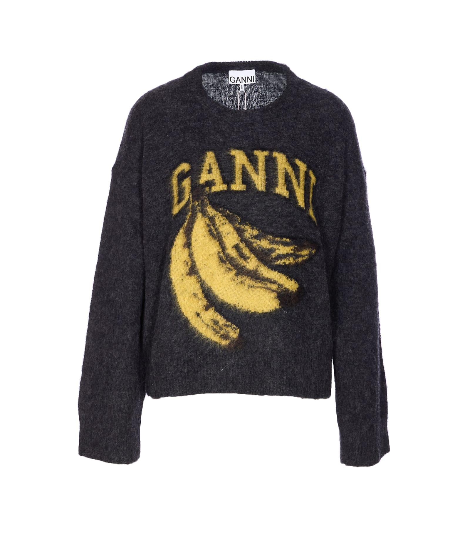 ganni black banana graphic sweater