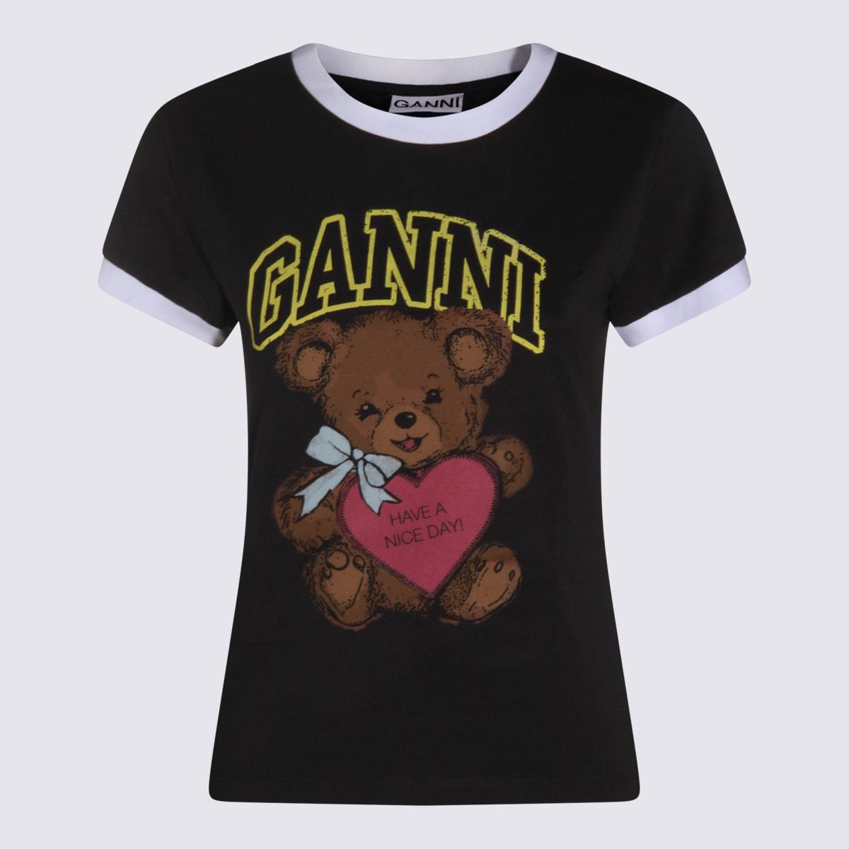 ganni black cotton t-shirt