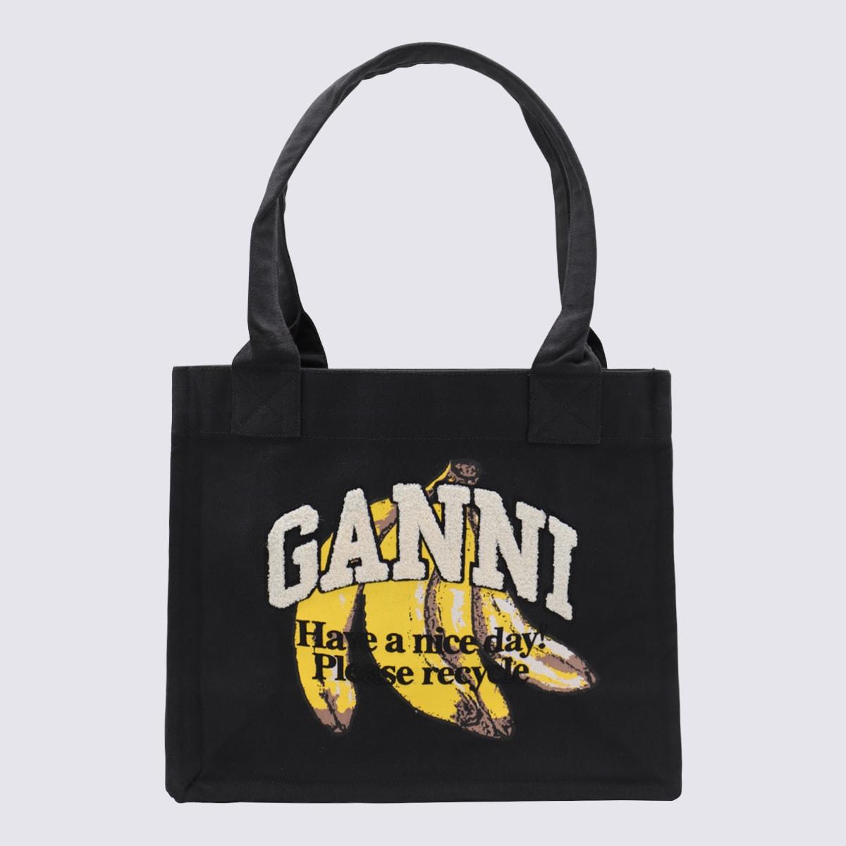 ganni black cotton totes