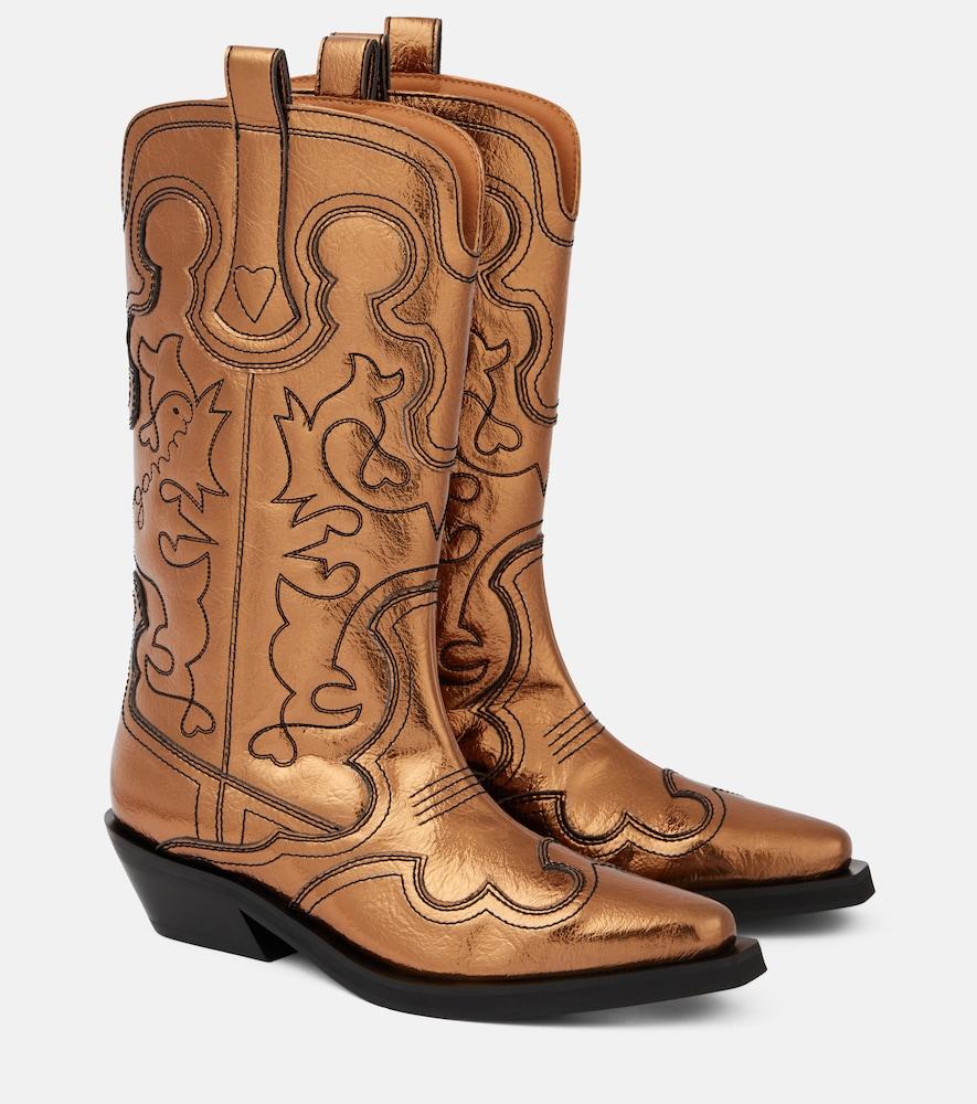 ganni black feminine faux leather knee